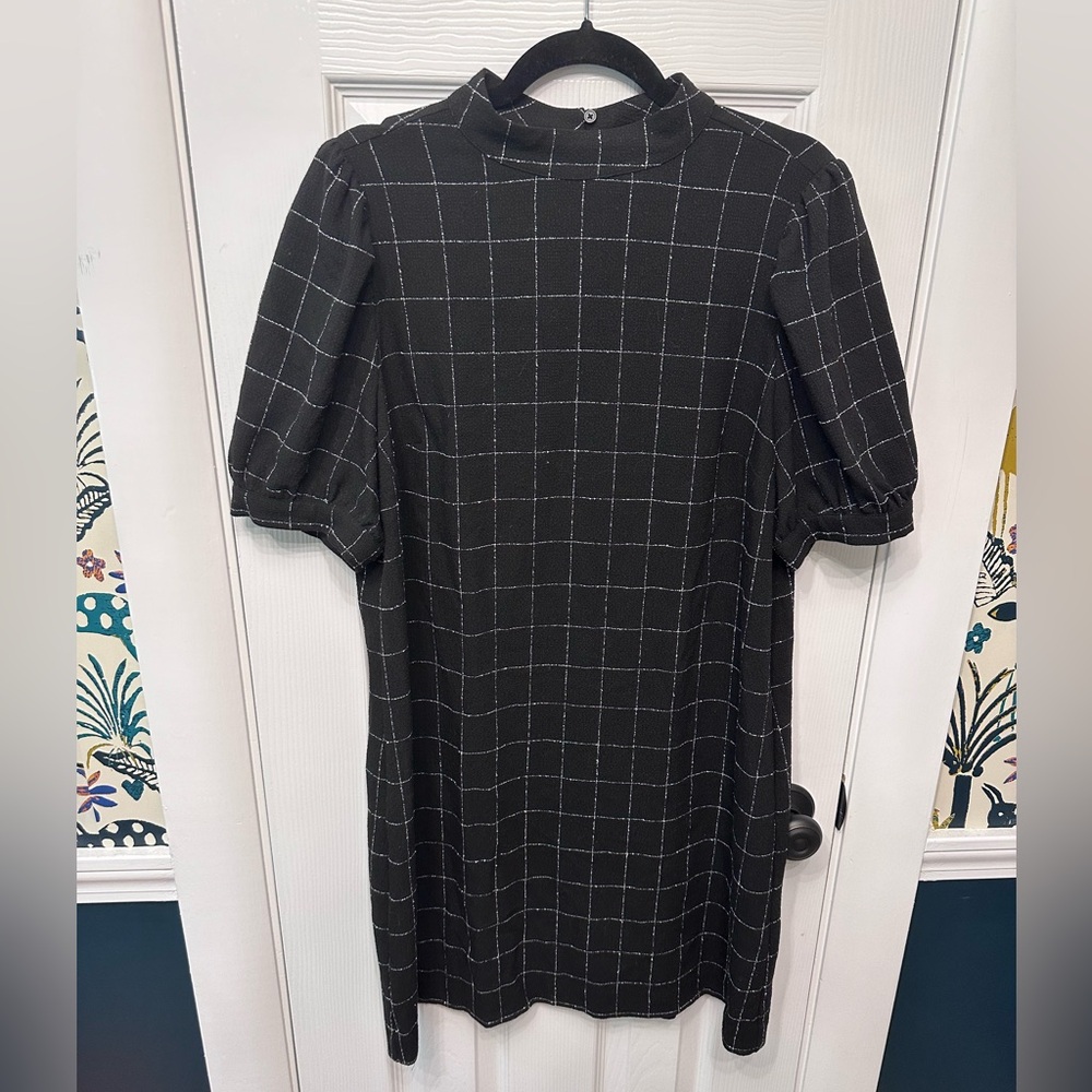 Loft Windowpane Black Dress